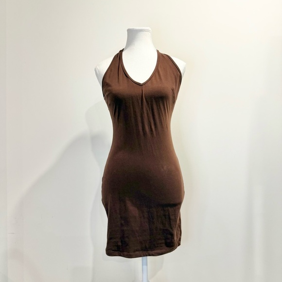 Princess Polly | women's small Chocolate Mini halter dress with deep v-neck - Picture 2 of 6